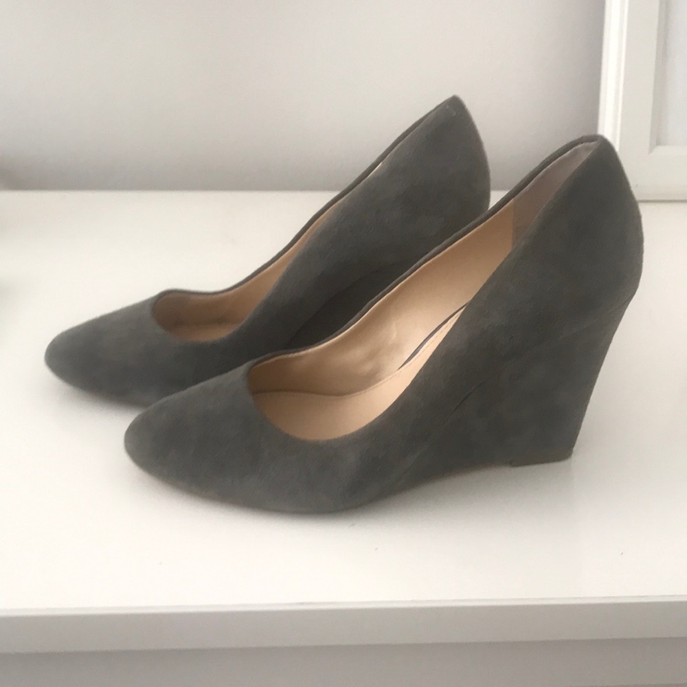 Gray Suede Banana Republic Wedges